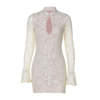 Lace Cutout Hip Flare Sleeve Dress