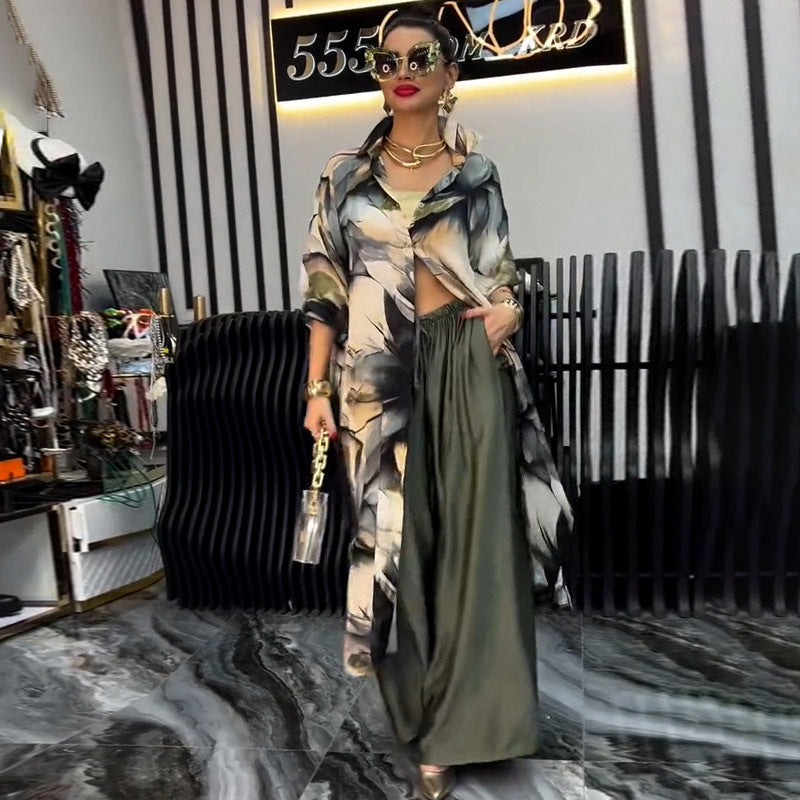 Two Piece Set Wide Leg Loose Printed