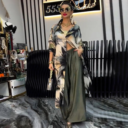 Two Piece Set Wide Leg Loose Printed