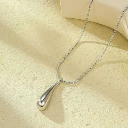 Stainless Steel Glossy Water Drop  Necklace 18K Gold Plated
