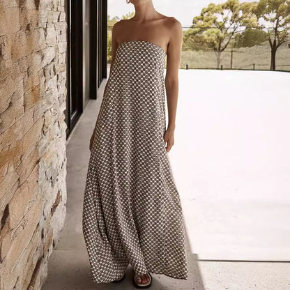 Simple off Shoulder Print Sleeveless Dress Women