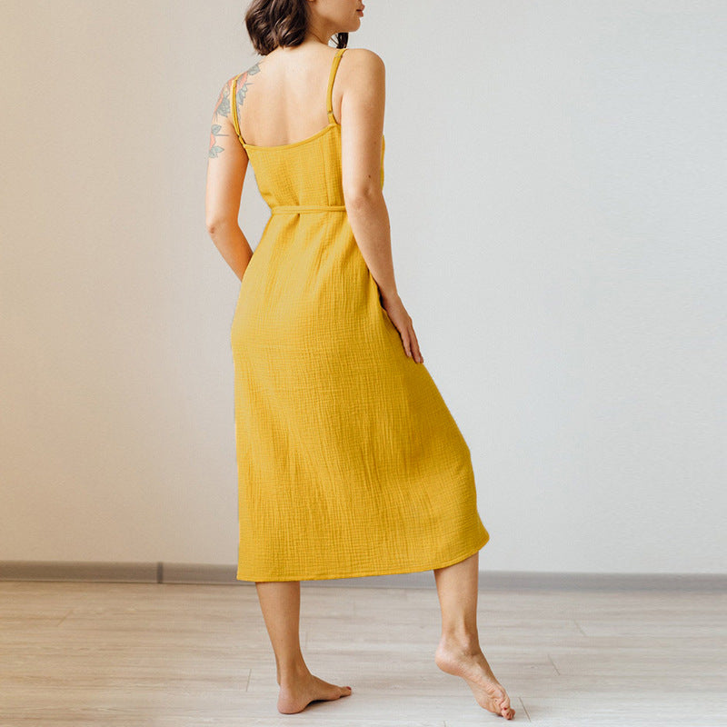"French Placket Backless Slit Dress"