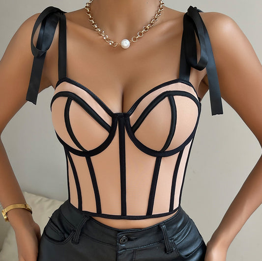 Ribbon Design Bone In Bra  Corset Camisole Top