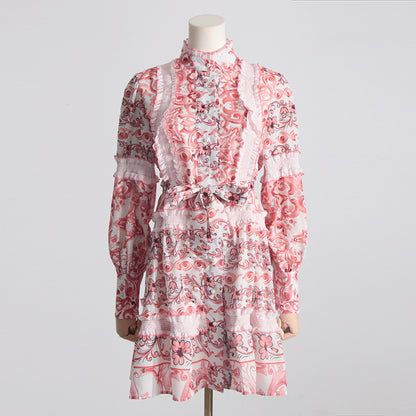 Short Dress Stand-up Collar  Lace up