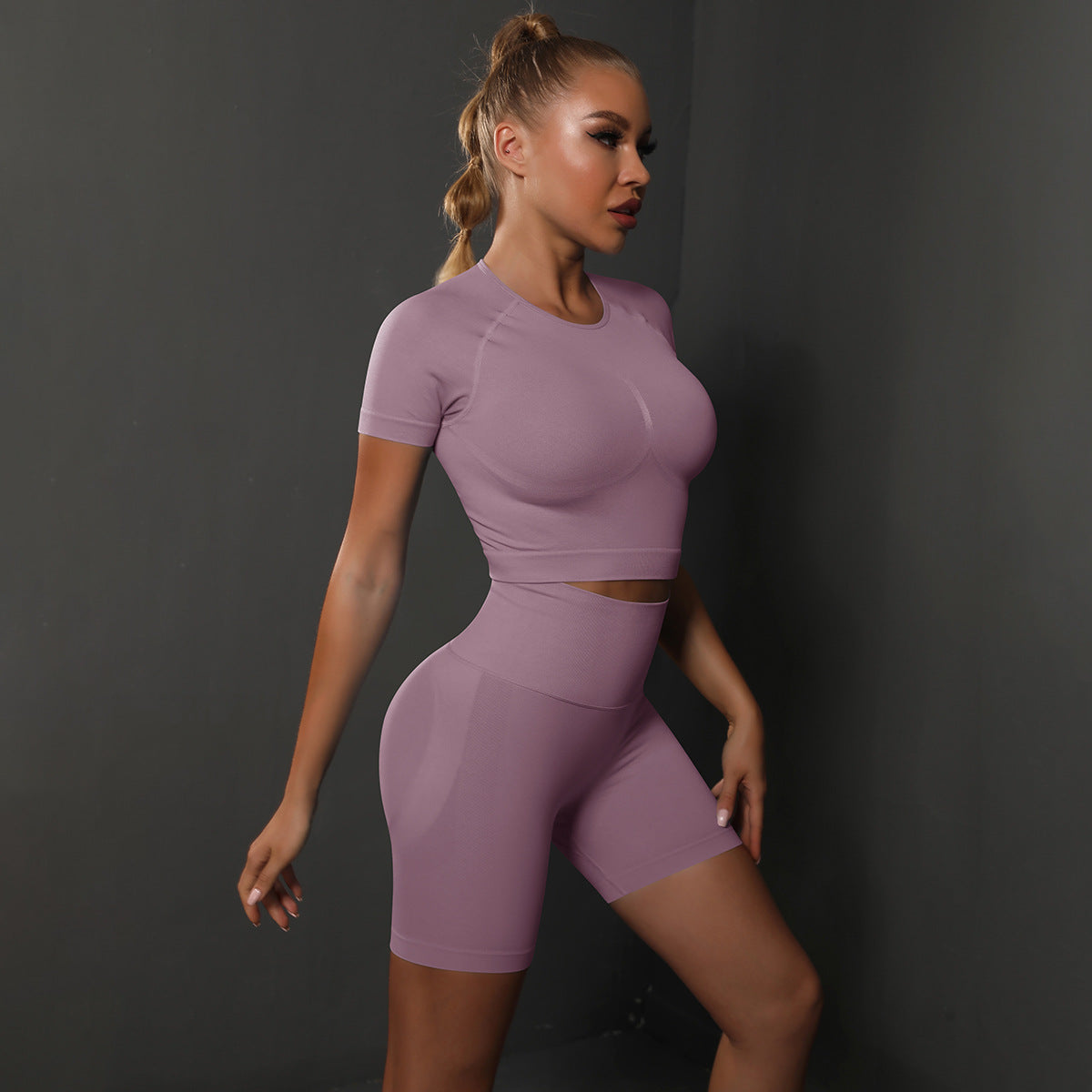 Short-Sleeved Shorts Suit-Light Purple