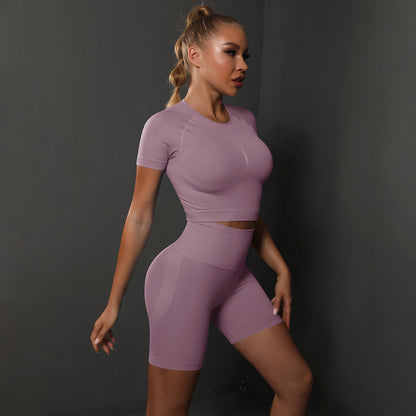 Short-Sleeved Shorts Suit-Light Purple