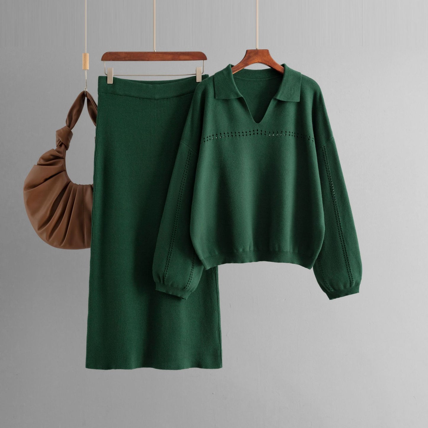 Knitted Loose Maxi Skirt Set solid Color