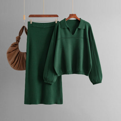 Knitted Loose Maxi Skirt Set solid Color