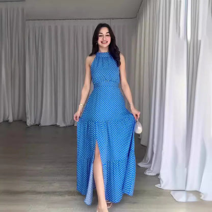Spring Polka Dot Print Sleeveless Dress