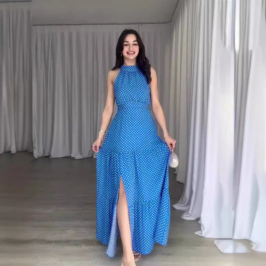 Spring Polka Dot Print Sleeveless Dress