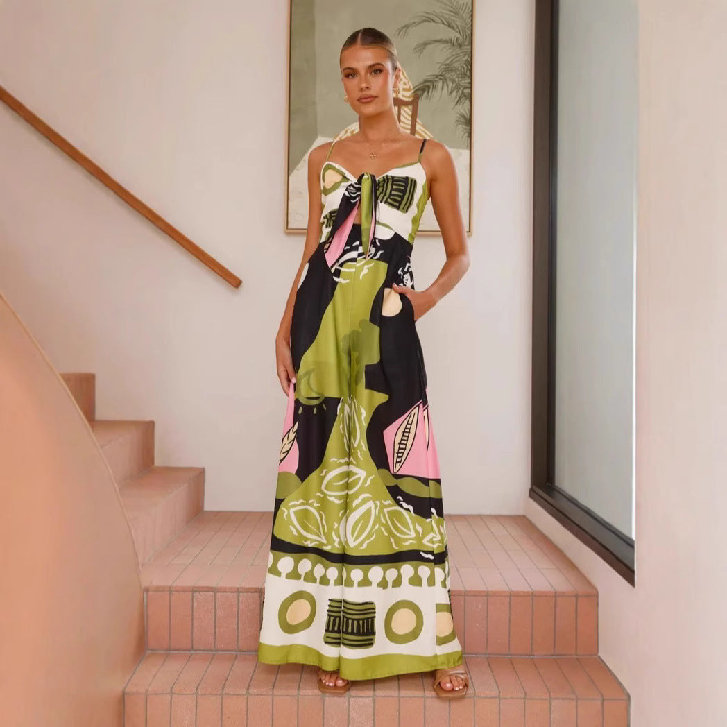 "Sexy Printed Cropped Wide-Leg Jumpsuit"