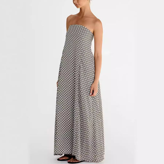 Simple off Shoulder Print Sleeveless Dress Women