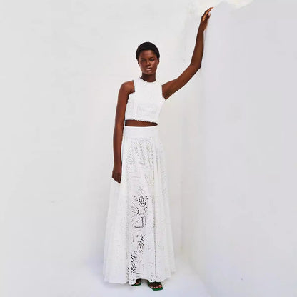 Spring Summer Sleeveless Long Skirt Pocket Set
