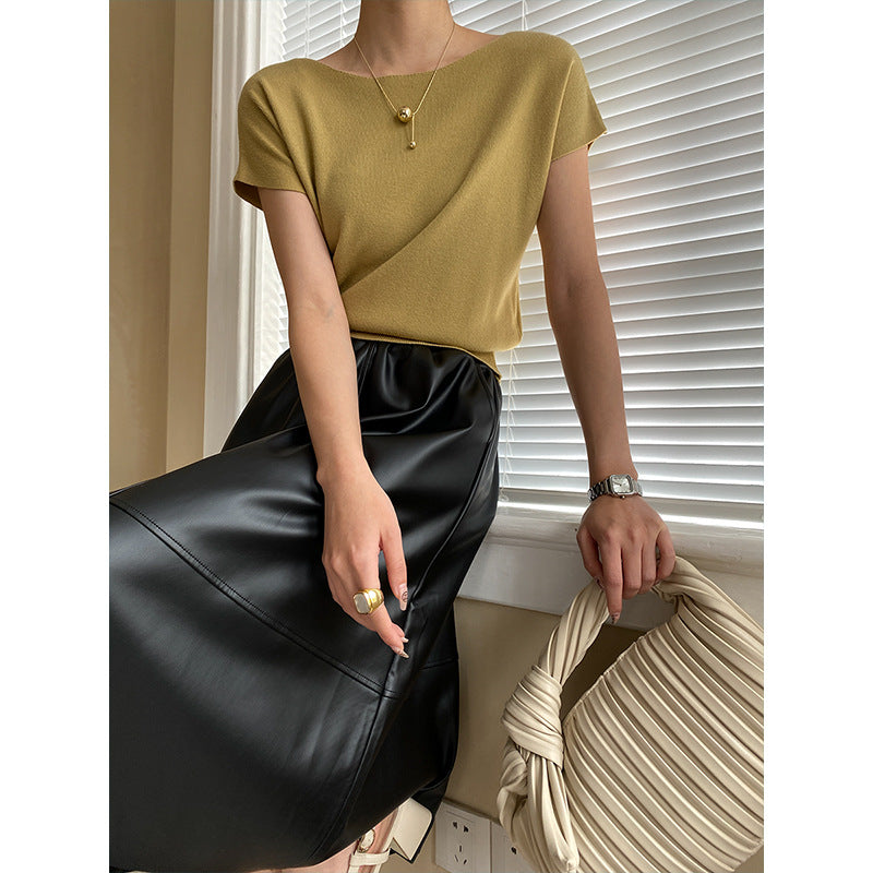 "French Chic Elegant Raglan Short Sleeve Sweater"