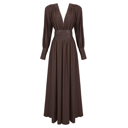 Chocolate Brown Pleated Waist Dress