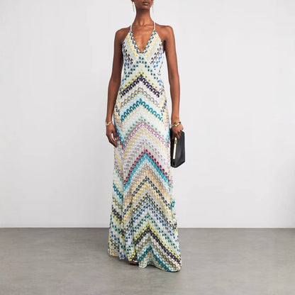 Backless bodycon dress with stylish zipper and printed pattern

