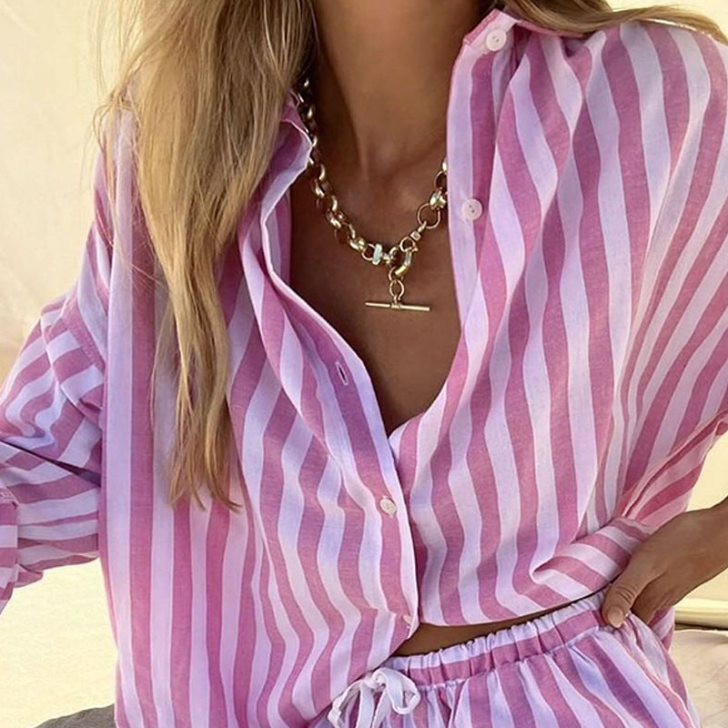 Two Piece Set Shorts Loose   Striped Casual