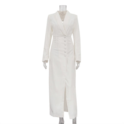 "V-Neck Long Sleeve High Waist Split French Party Dress"
