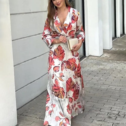 "Deep V-Neck Slim-Fit Maxi Dress with Large Swing"