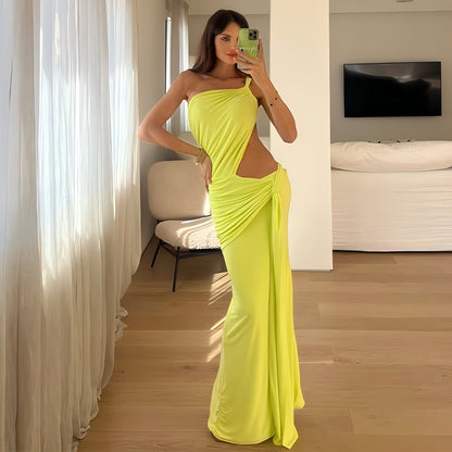 One Shoulder Backless Tube Top Pleated Dress
