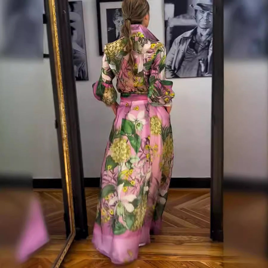 Printed Elegant  Long Sleeve Skirt Two Piece Set
