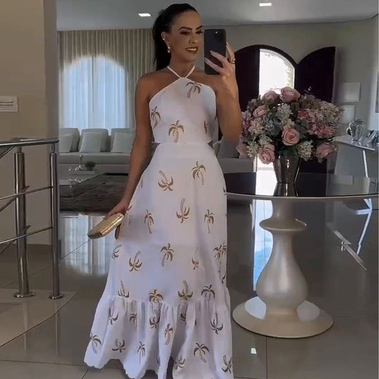 High-End Backless Halter Maxi Dress