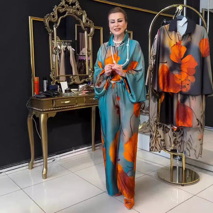 "Summer Print Top & Wide Leg Pants Set for Women"