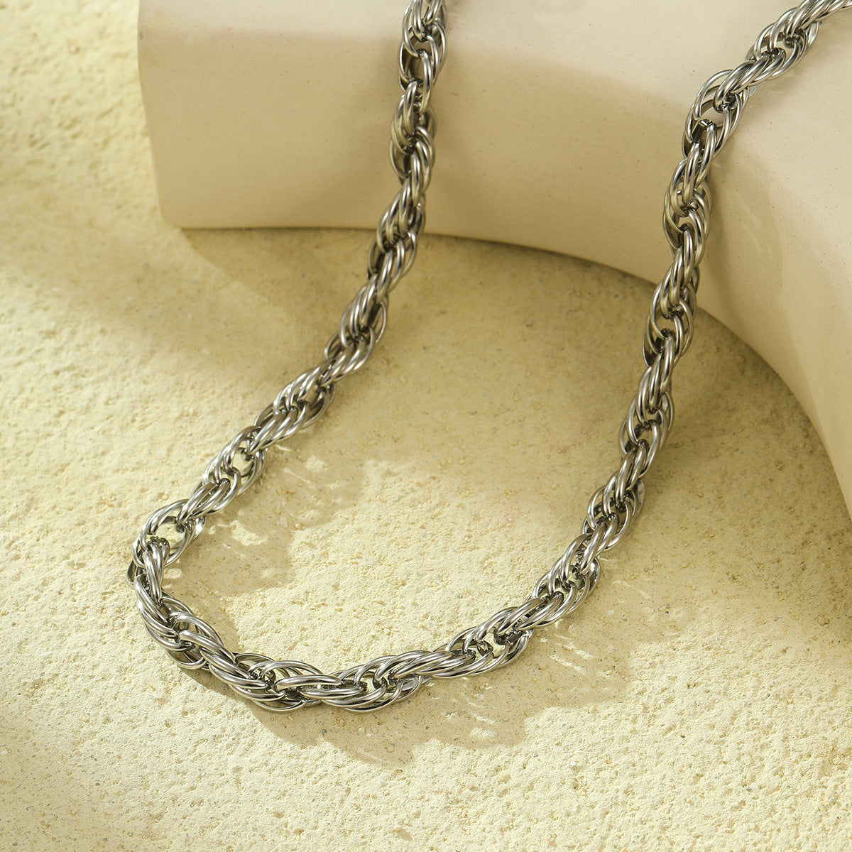 "Elegant Titanium Steel Twist Necklace – High-Grade Clavicle Chain Design"