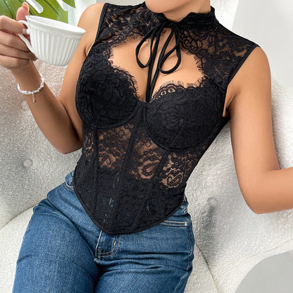 Transparent Mesh Corset Top