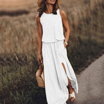 White Loose fit sleeveless A-line maxi dress 