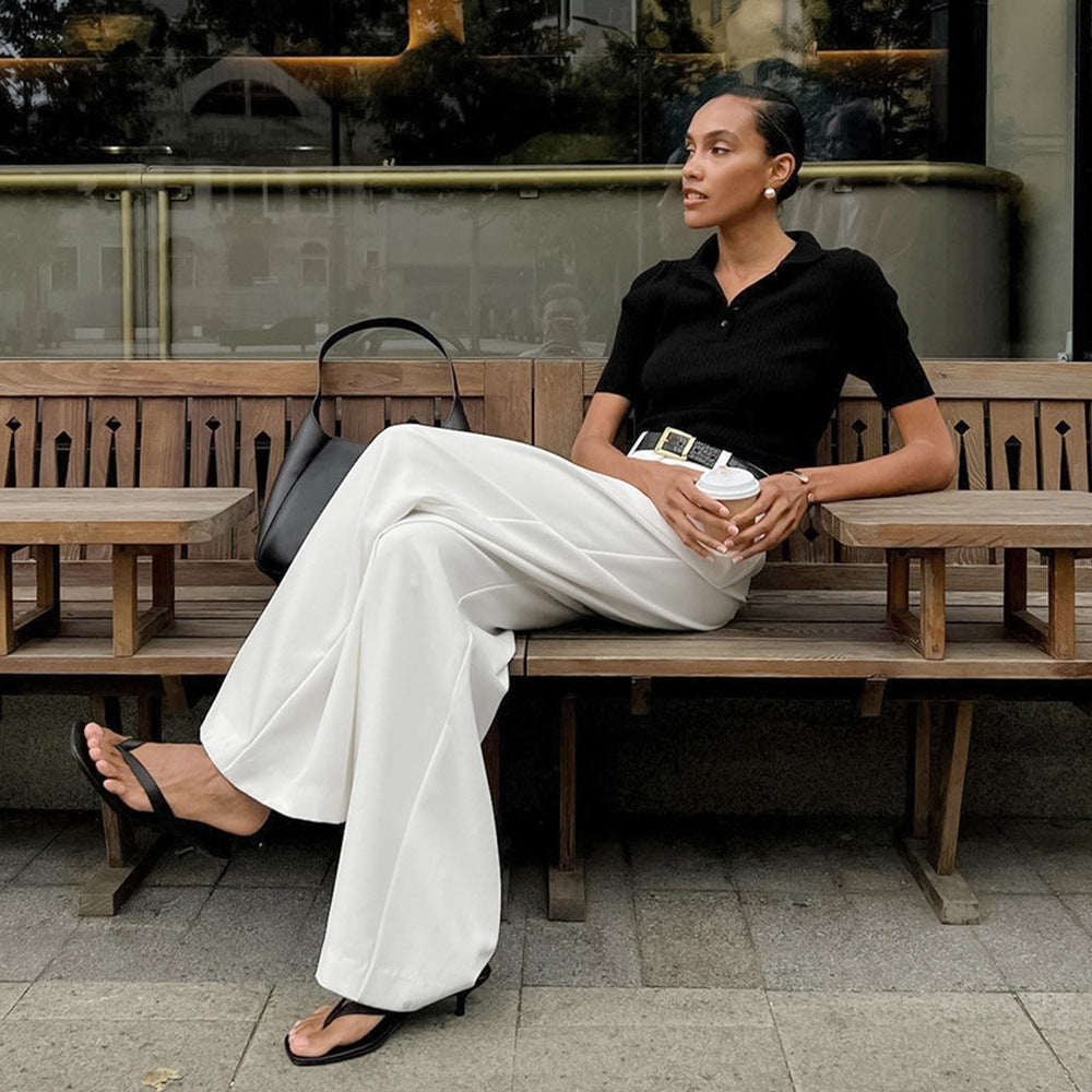 "Pure White High-Waist Wide-Leg Trousers for Women"