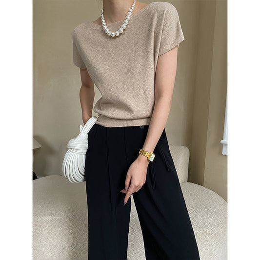 "French Chic Elegant Raglan Short Sleeve Sweater"