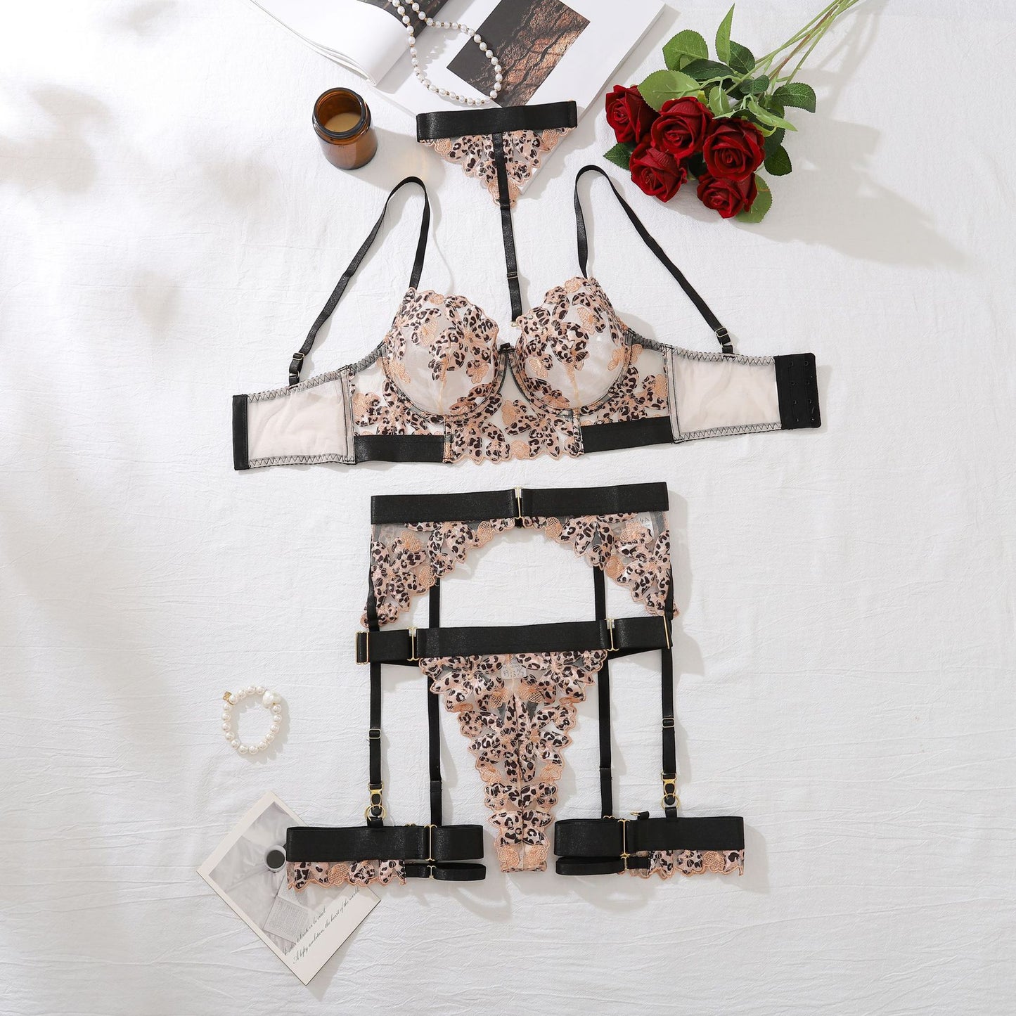 Four Piece Leopard Print Underwear Set