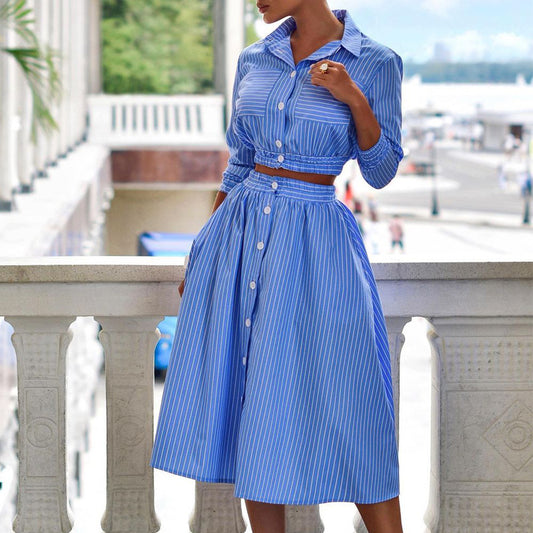 Stylish Long Sleeve Striped Outfit Two Piece Set