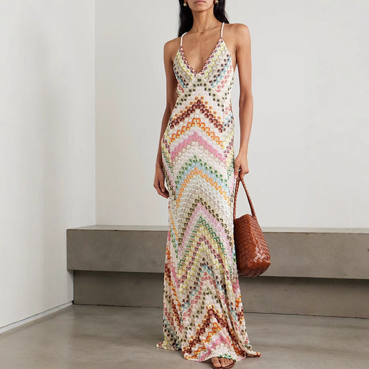 Multi color Sleeveless slim fit halter neck maxi dress for club wear

