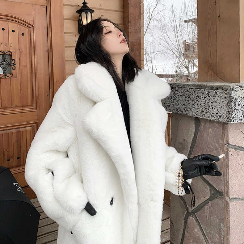 Korean Winter  Loose Faux Fur  Thick White Marten  Plush Overcoat