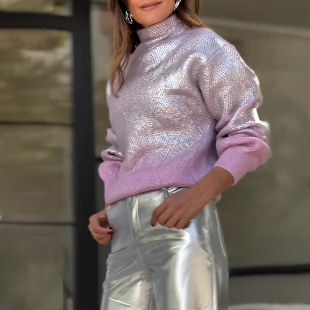 Gradient Plaid Turtleneck Sweater