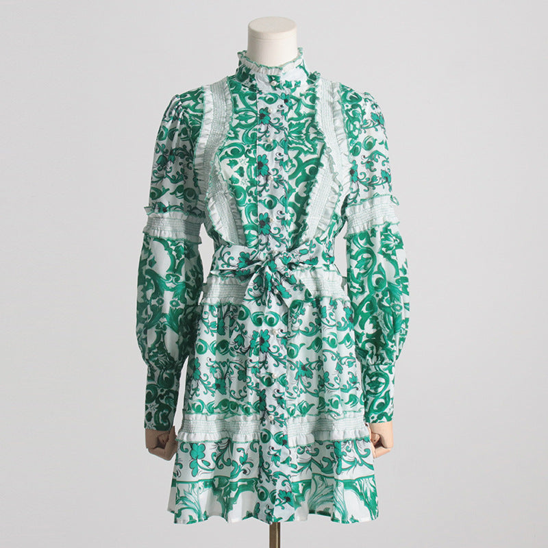 Short Dress Stand-up Collar  Lace up