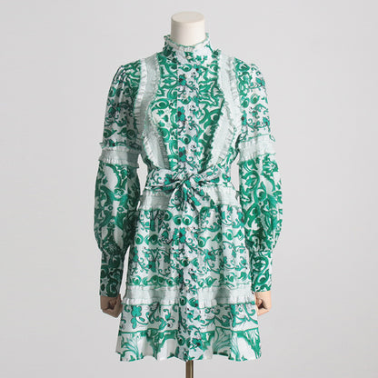 Short Dress Stand-up Collar  Lace up