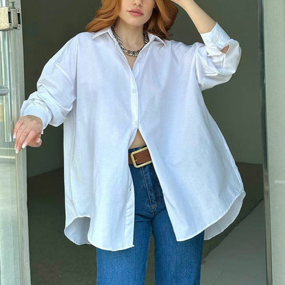 "Women's Solid Color Long Sleeve Back Slit T-Shirt"