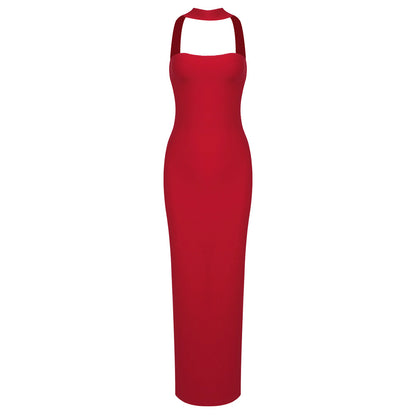 Red Halter Bandage Dress –