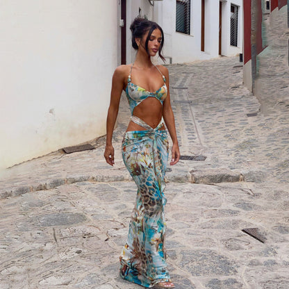 Printed Split  Swimsuit  Dress