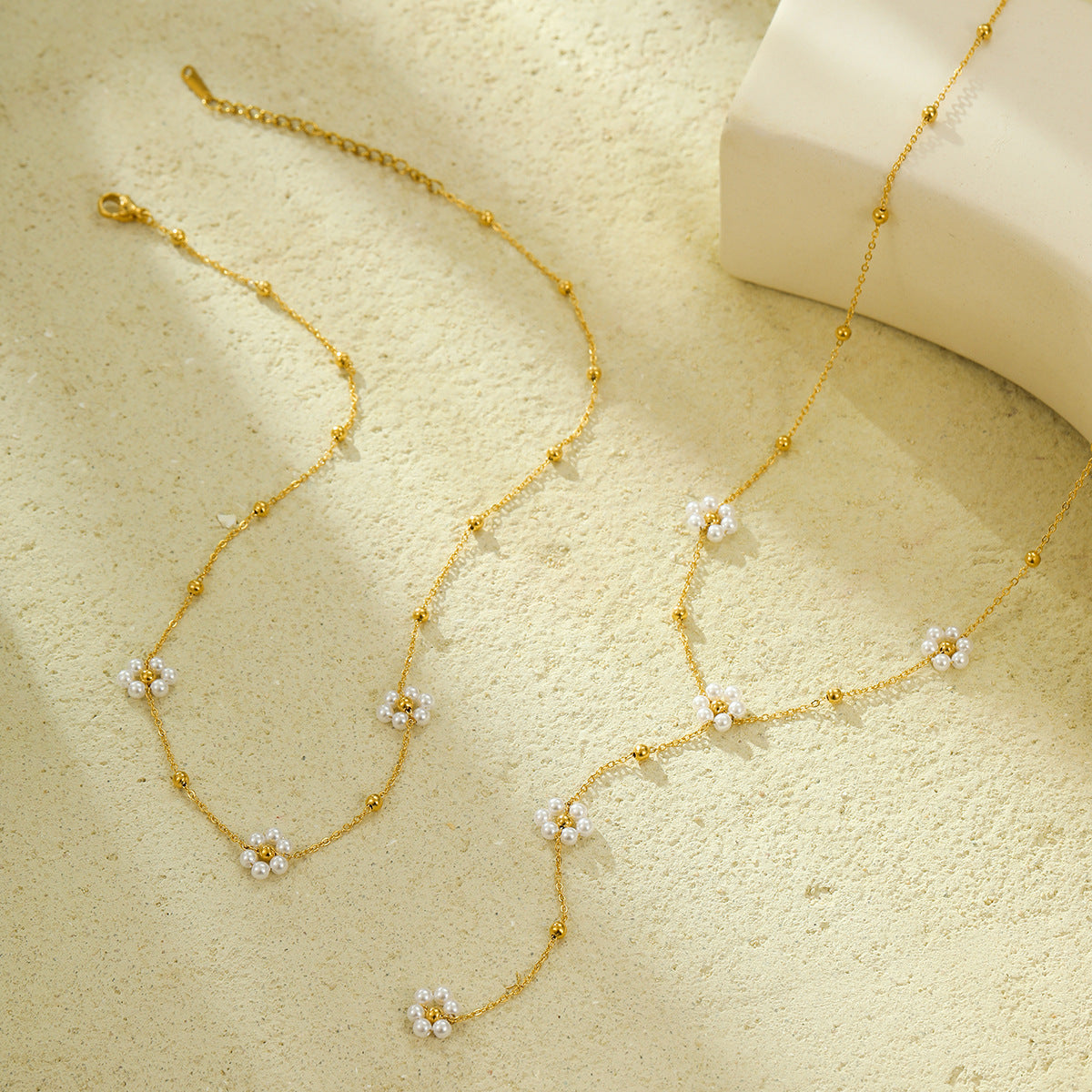 "Stainless Steel Pearl Floral Tassel Necklace – Non-Fading Jewelry"
