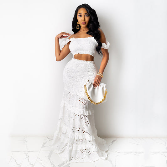 "Fishtail Lace Maxi Dress Two-Piece Set"