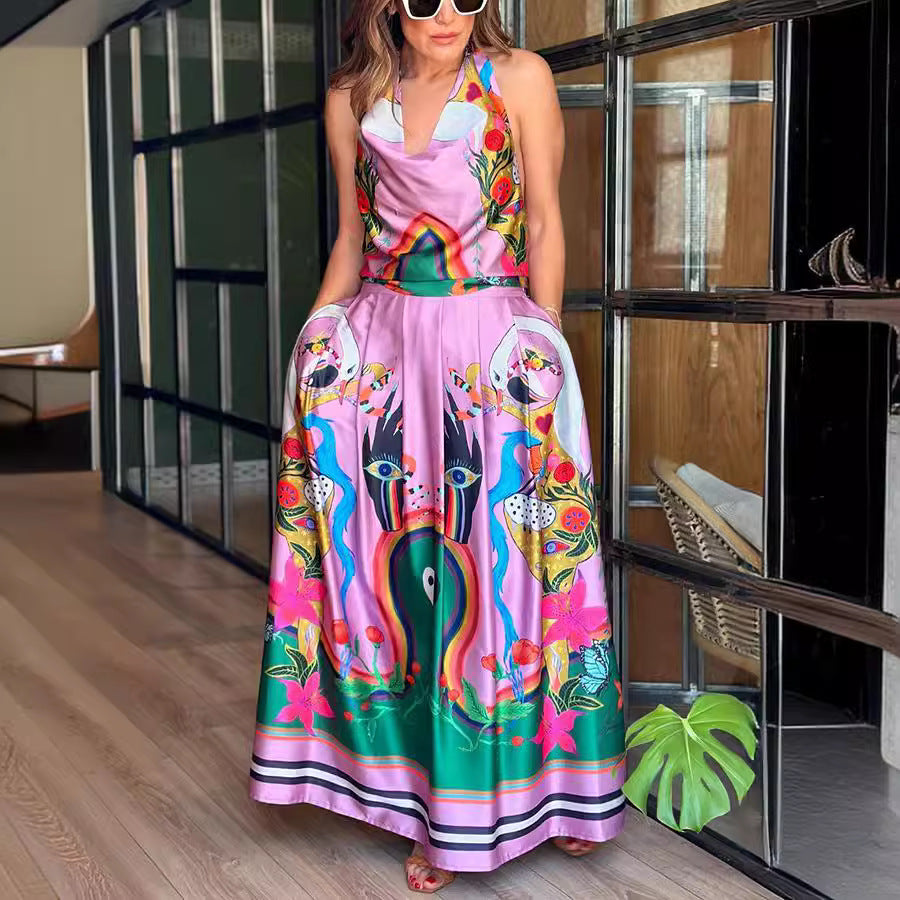 Spring Summer Sleeveless Printed Dress